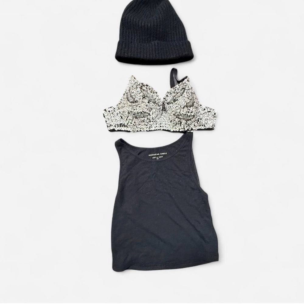 American Eagle Outfitters Black and Silver Sequin Bralette Set
